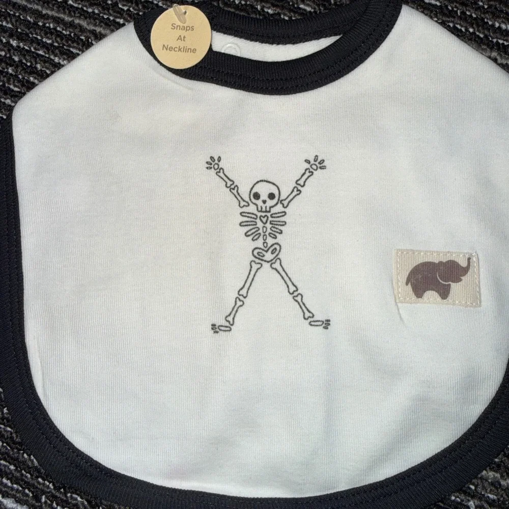 Monica + Andy Coverall Bib Set Kids 6-9M New Skeleton Organic Cotton White Black